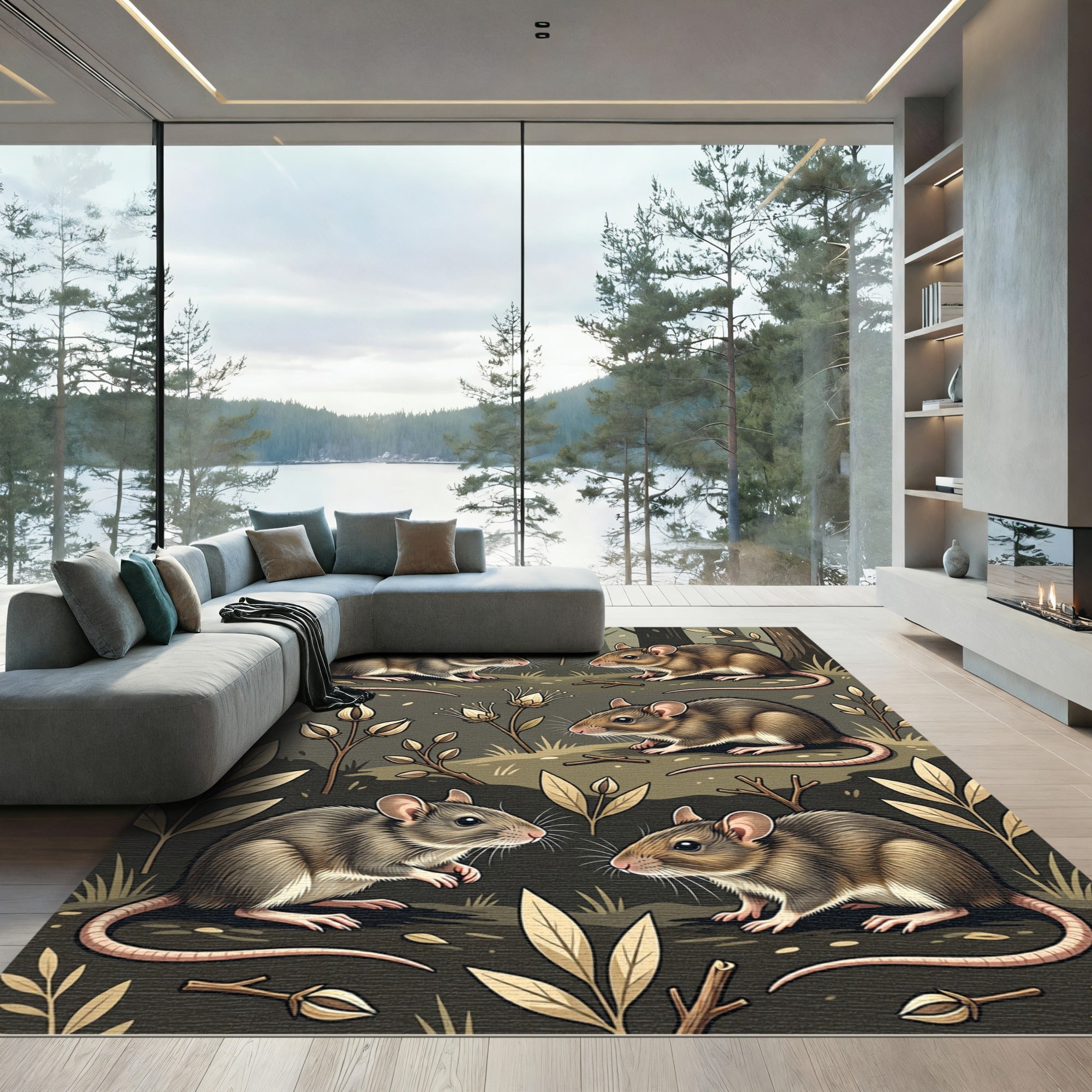 Whimsical Woodland Mouse Botanical Earthy Rug