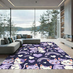 Kawaii Purple Cats Hearts Rainbows Rug