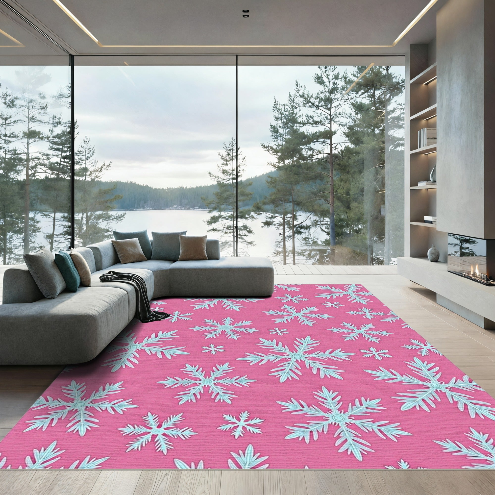 Pink Snowflake Scattered Charm Rug