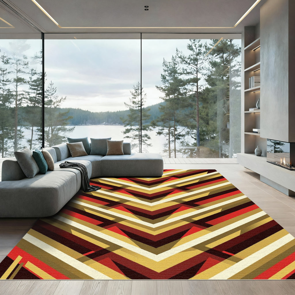 Chevron Red Gold Geometric Rug