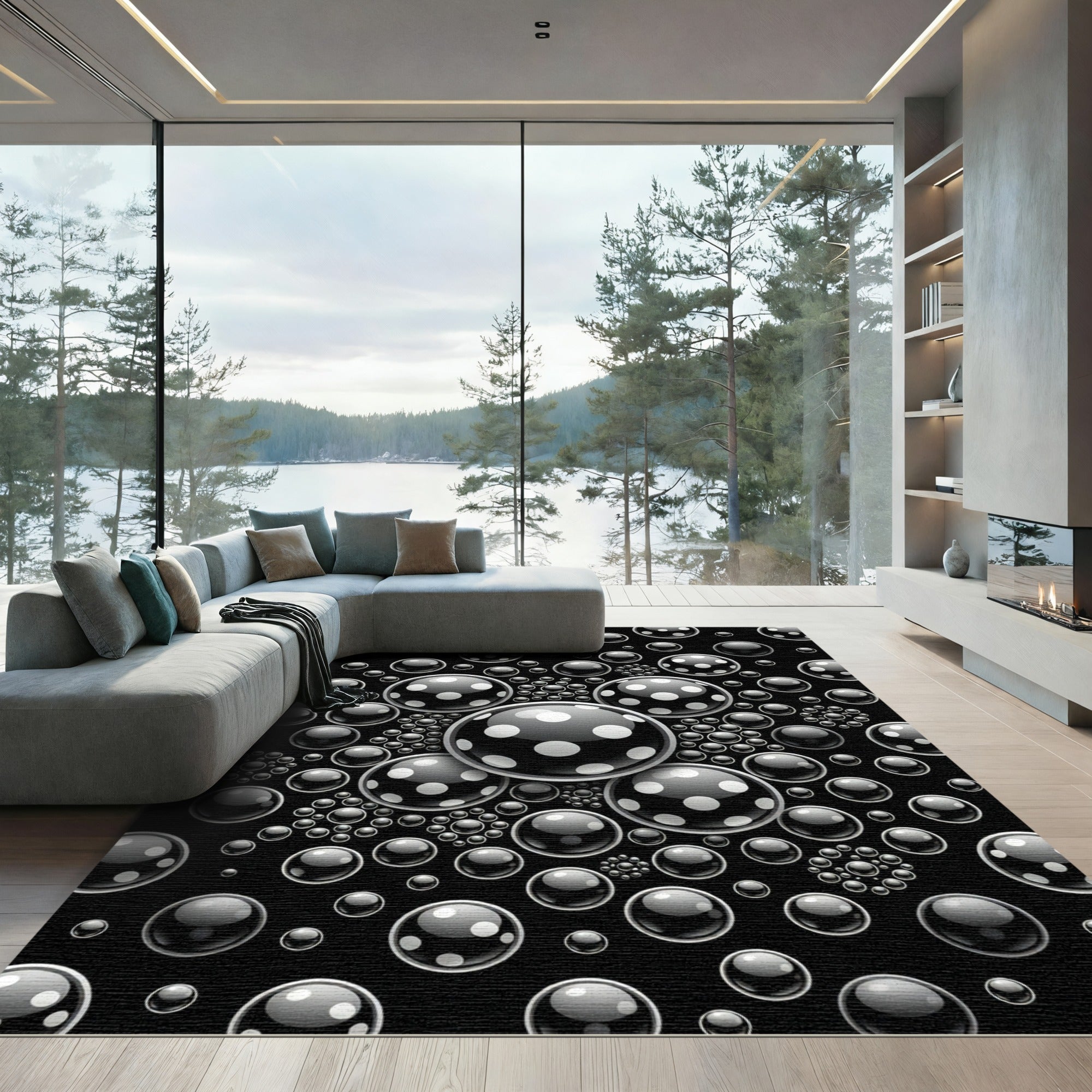 Dark Polka Dot Spheres Array Rug
