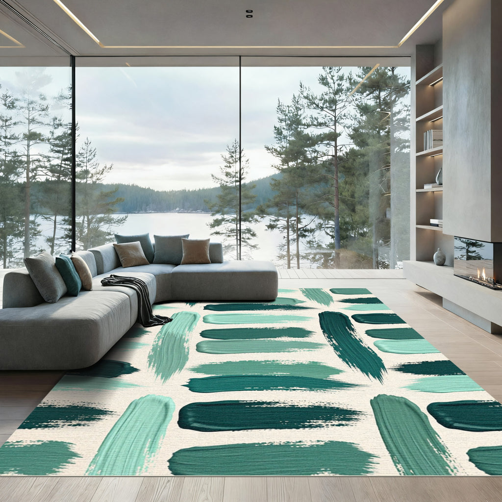 Teal Brush Strokes Abstract Rug