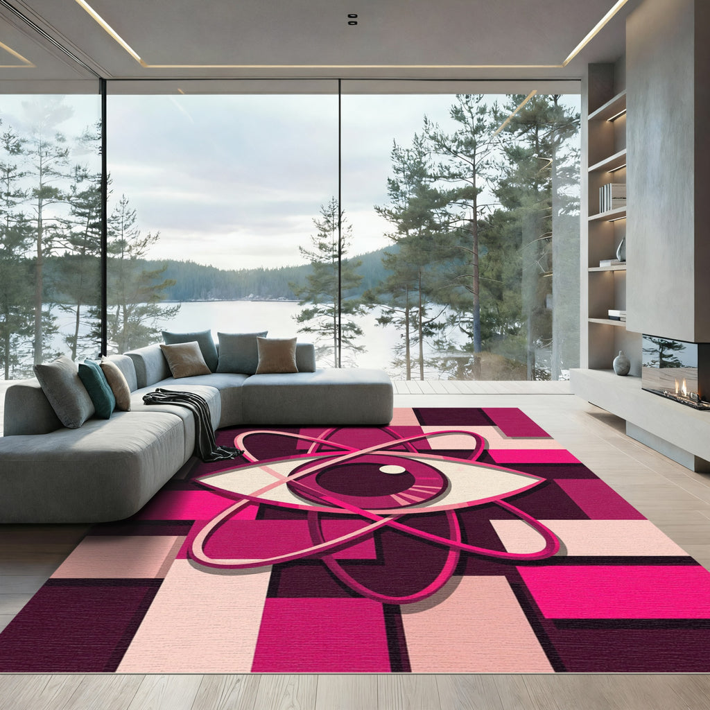 Vibrant Pink Atom Geometric Abstract Art Rug