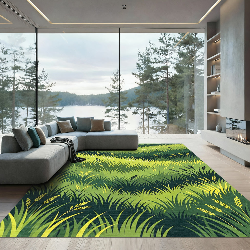 Verdant Green Field Wheat Stalks Rug