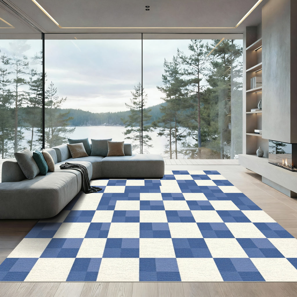 Checkerboard Blue Square Harmony Rug