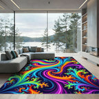 Vibrant Psychedelic Fractal Swirl Art Rug