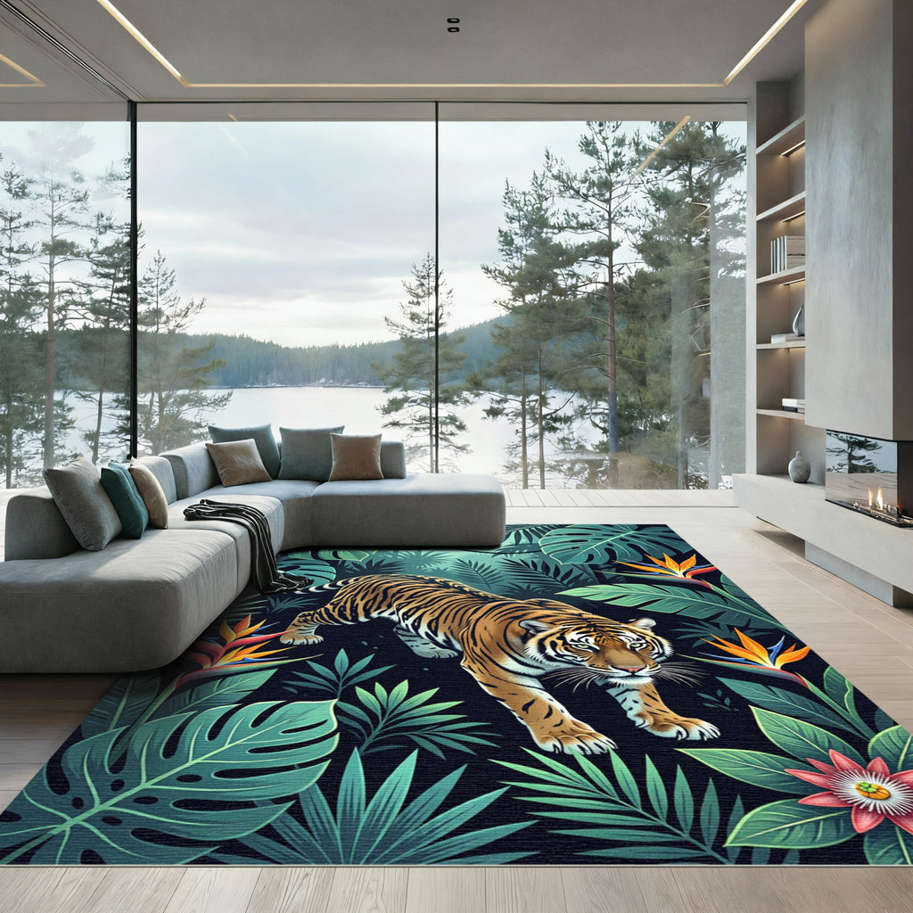 Tropical Tiger Amongst Lush Foliage Rug