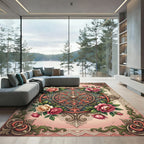 Vintage Pink Floral Ornate Medallion Rug