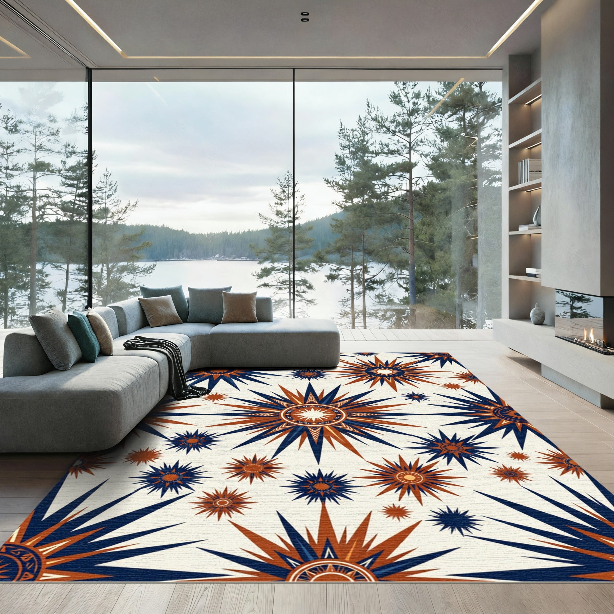 Celestial Navy and Terracotta Star Burst Rug