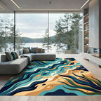 Abstract Teal Ocean Wave Flow Rug