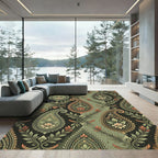 Sage Green Ornate Paisley Floral Tile Rug