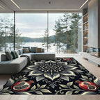 Monochrome Floral Pomegranate Medallion Rug