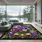 Elegant Purple Floral Ornate Frame Rug