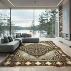 Gold Ornate Floral Trellis Medallion Rug