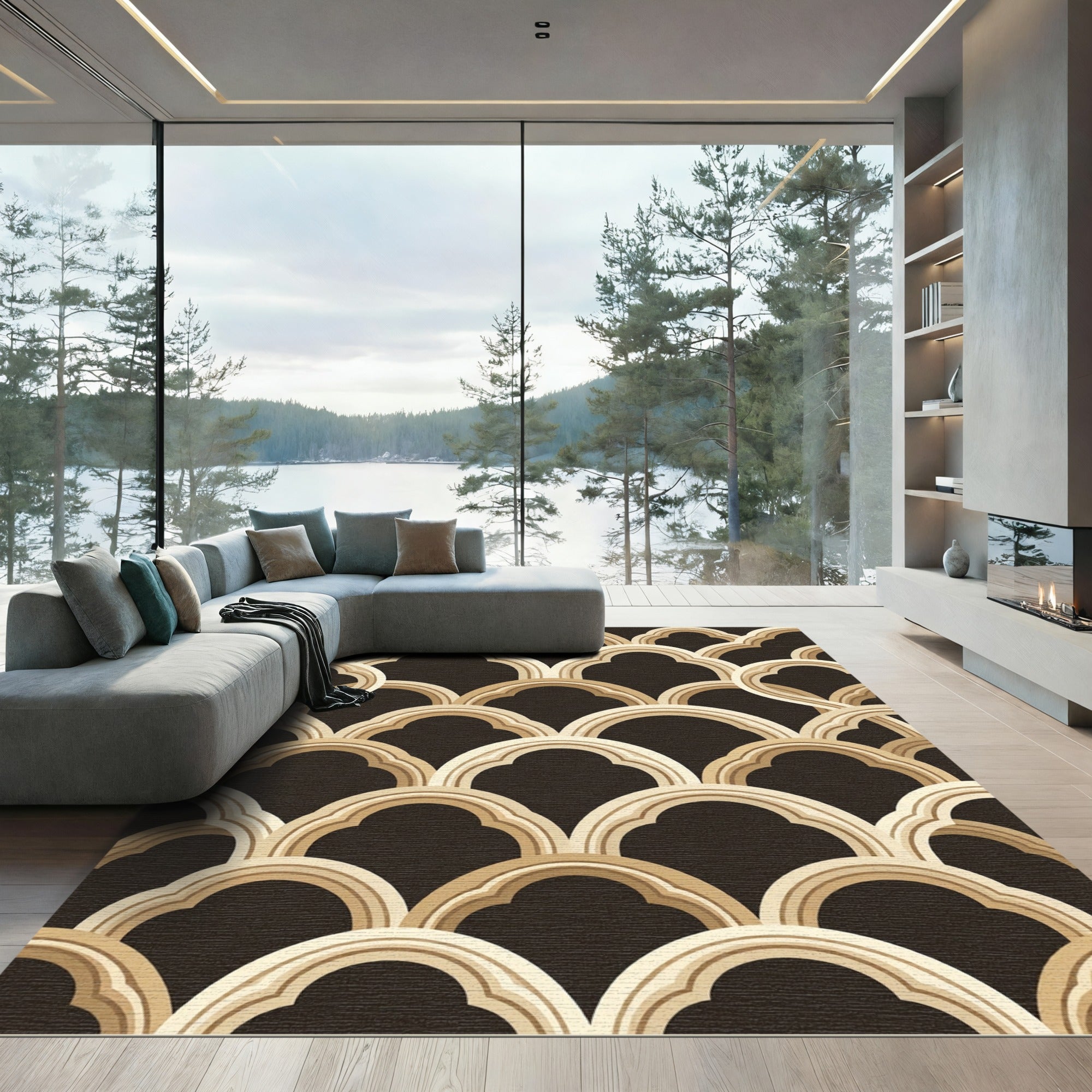 Elegant Beige Arched Scallop Neutral Geometry Rug