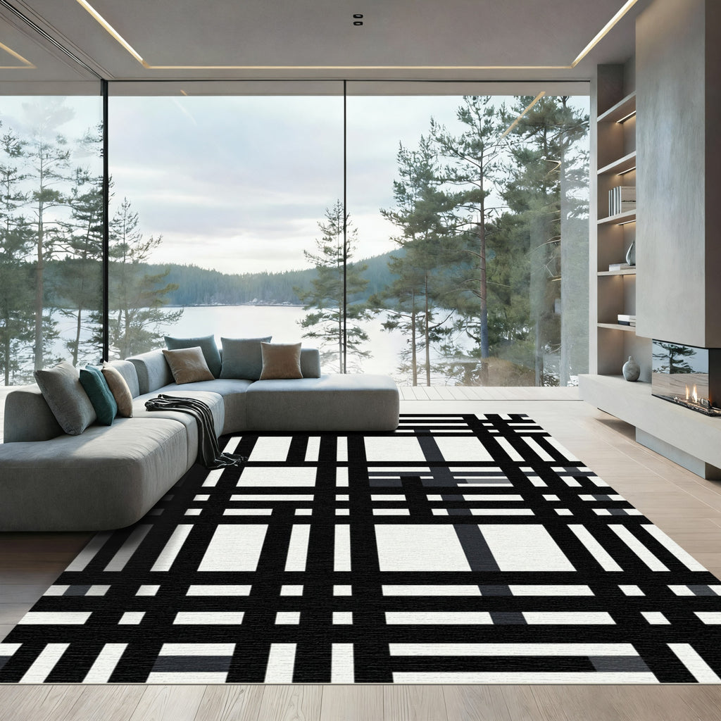 Monochrome Bold Plaid Grid Rug