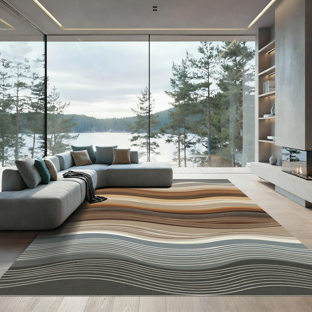 Earthy Tone Wavy Stripes Rug