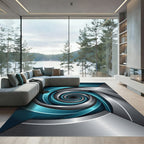 Modern Teal and Silver Infinitum Swirl Rug