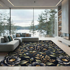 Midnight Black Floral Garden Rug