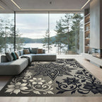 Monochrome Floral Star Symmetry Rug