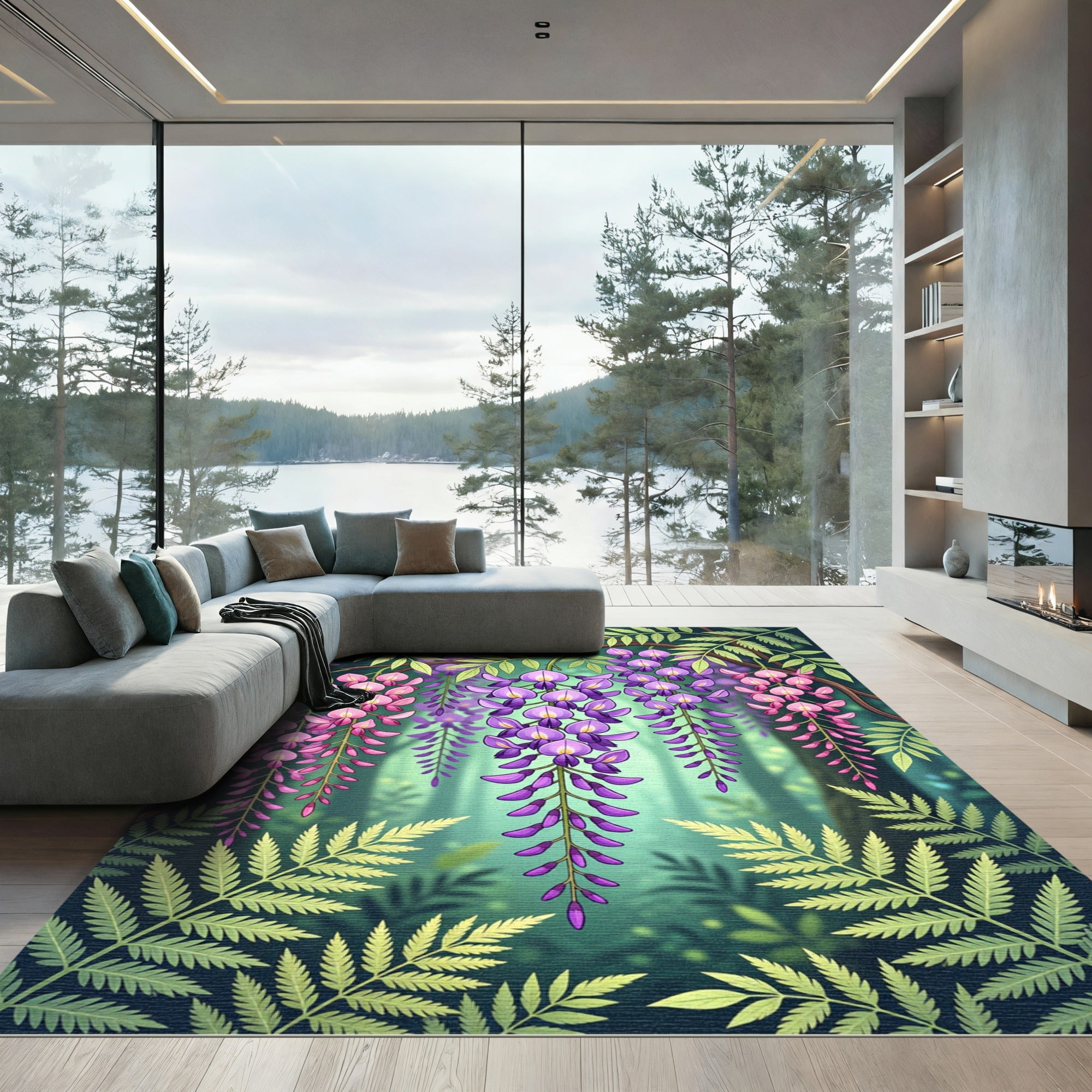 Cascading Wisteria Botanical Floral Art Rug