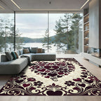 Crimson Heart Floral Scrollwork Border Rug