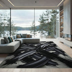 Bold Black Abstract Impasto Stroke Rug
