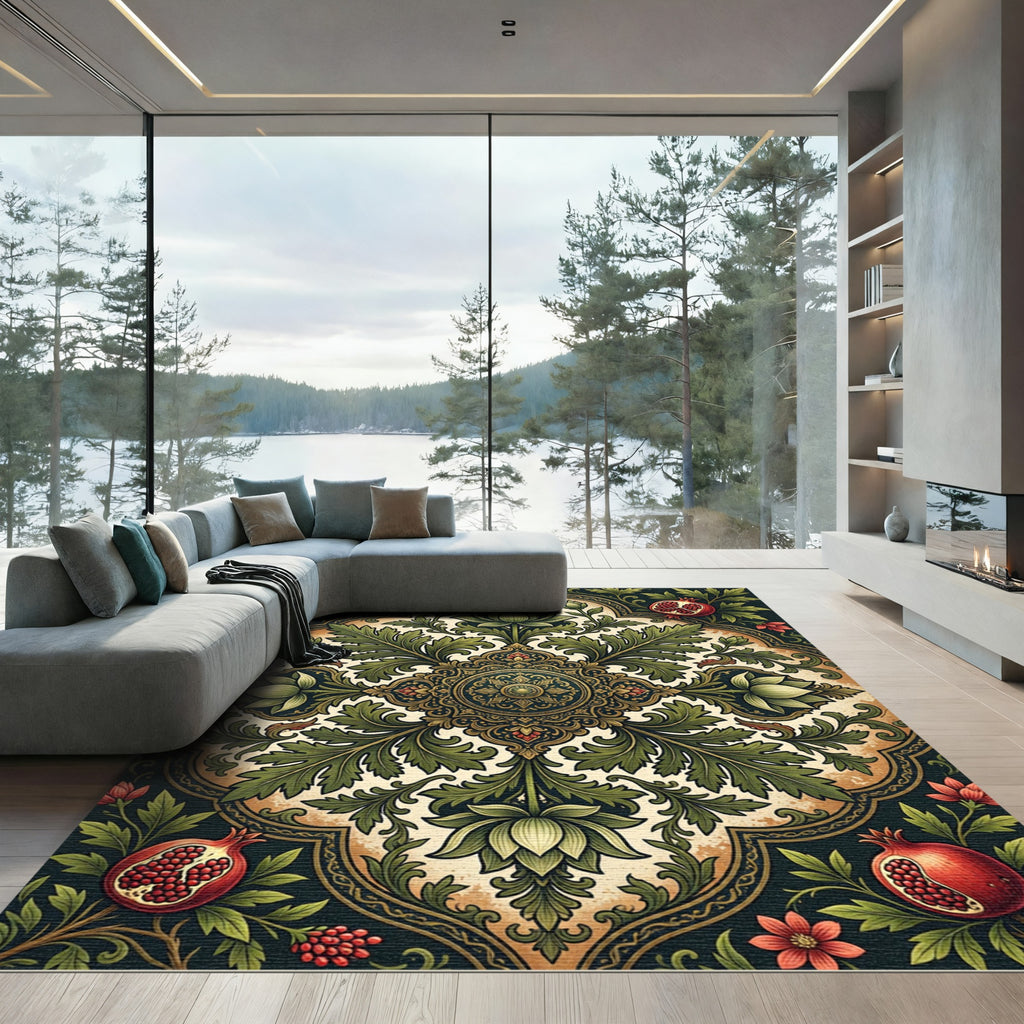 Ornate Pomegranate Lotus Medallion Foliage Rug