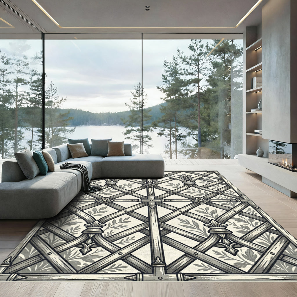 Neutral Bamboo Arch Lattice Garden Rug
