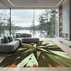 Distressed Army Green Compass Star Rug