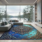 Gilded Blue Ornamental Floral Medallion Rug