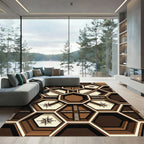 Geometric Earthy Hexagon Compass Rug