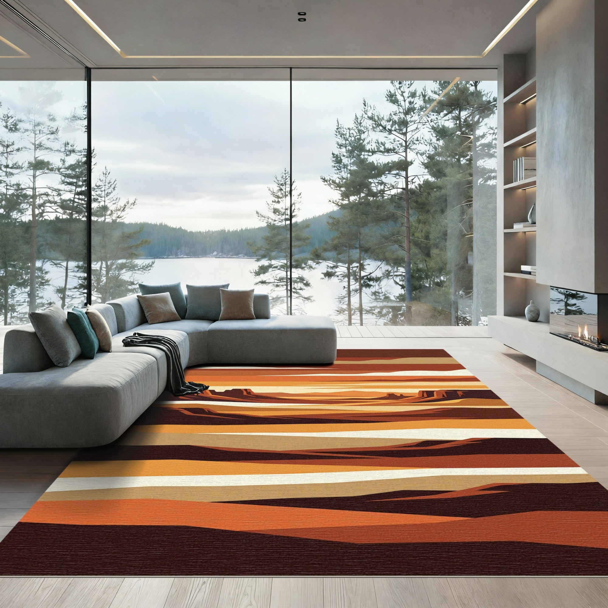 Earthy Orange Desert Mesa Stripes Rug