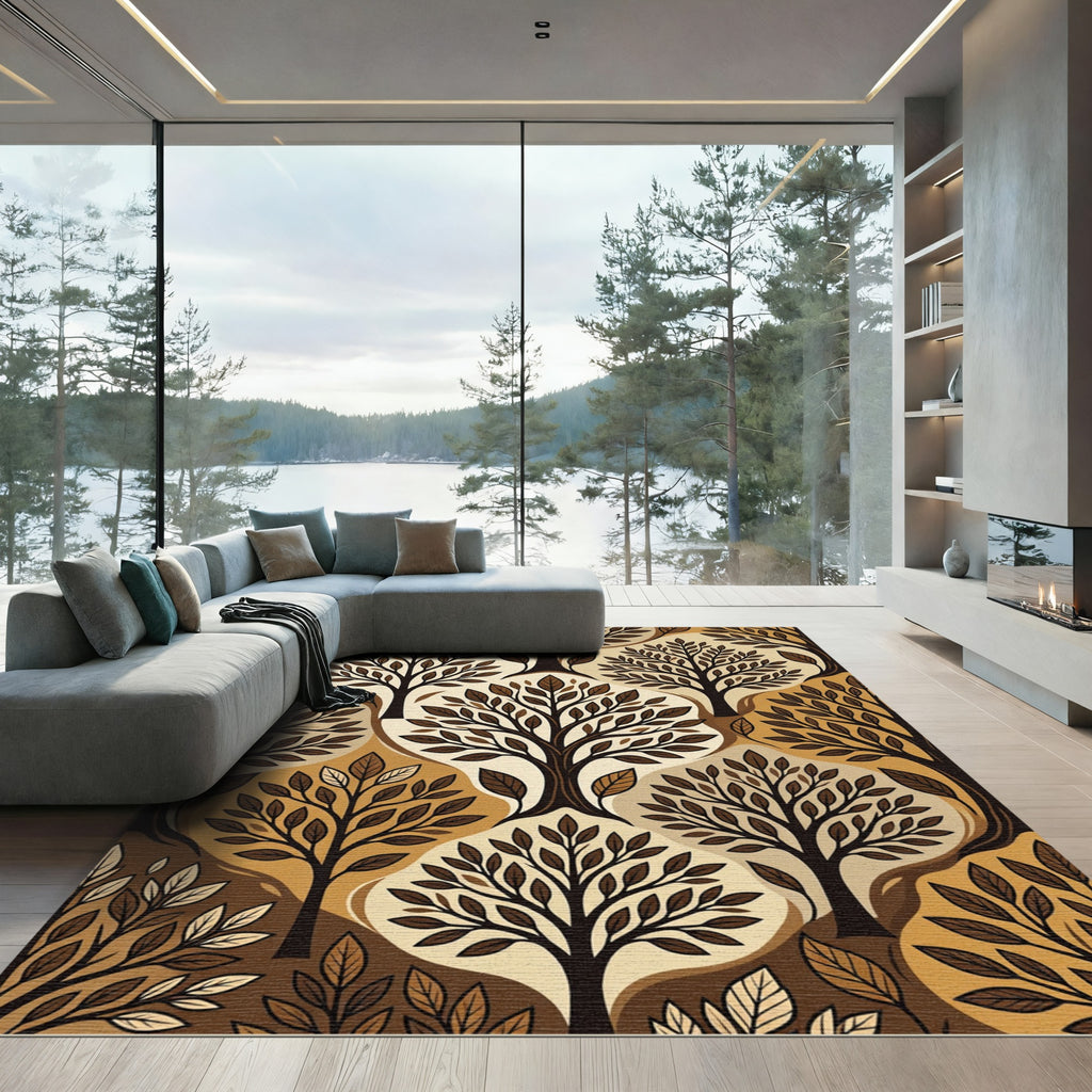 Earthy Brown Trees Abstract Organic Rug