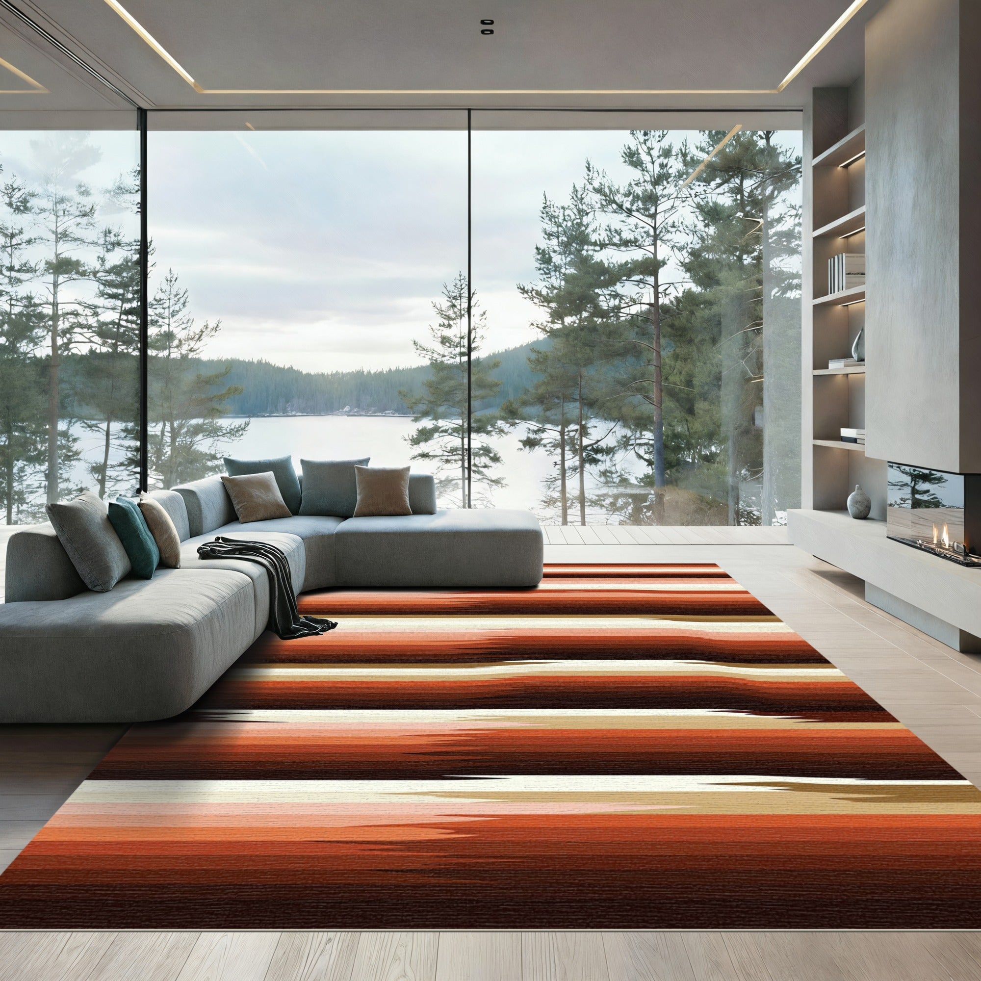 Earthy Terracotta Sunset Gradient Striped Area Rug