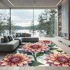 Soft Pink Dahlia Botanical Illustration Rug