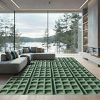Sage Green Grid Textured Square Rug