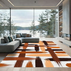 Earthy Brown Abstract Brushstroke Grid Rug