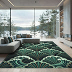 Emerald Green Ocean Wave Art Deco Rug