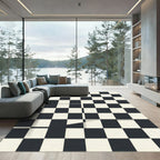 Black White Checkerboard Grid Rug