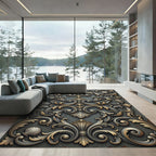 Ornate Metallic Baroque Scrolled Filigree Rug