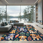 Cute Puppies with Feathers and Foliage Rug