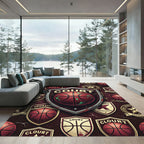 Vintage Maroon Basketball Shield Emblem Rug