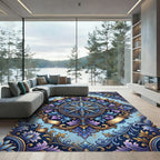 Ornate Compass Blue Gold Scroll Rug