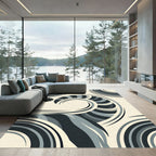 Modern Monochrome Abstract Swirl Art Rug