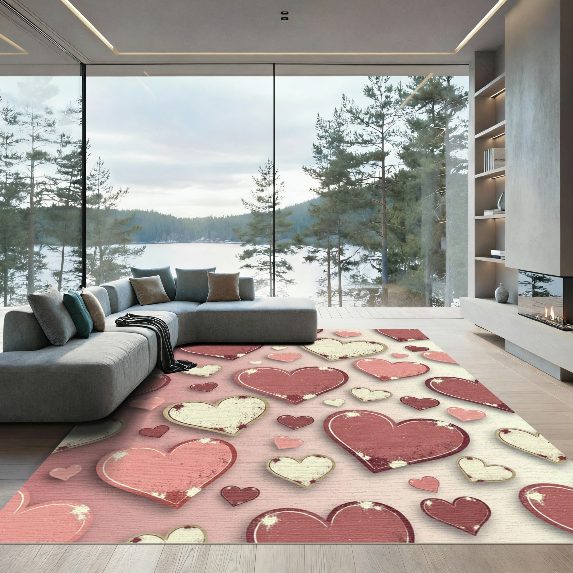 Romantic Blush Pink Heart Collage Rug