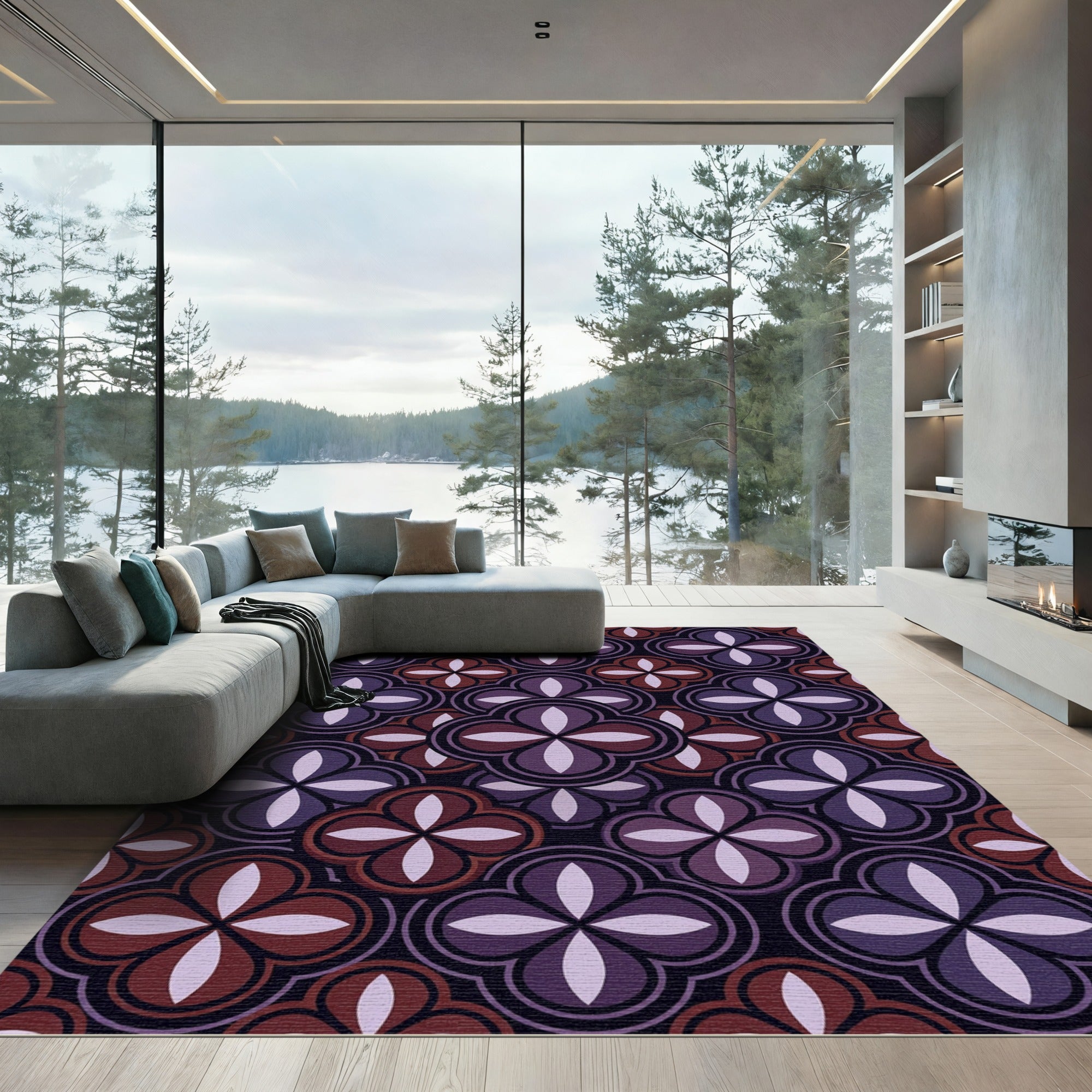 Deep Purple Geometric Quatrefoil Mosaic Rug