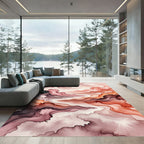 Ethereal Crimson Watercolor Fluid Landscape Rug