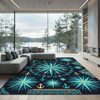 Nautical Teal Star Compass Anchor Rug