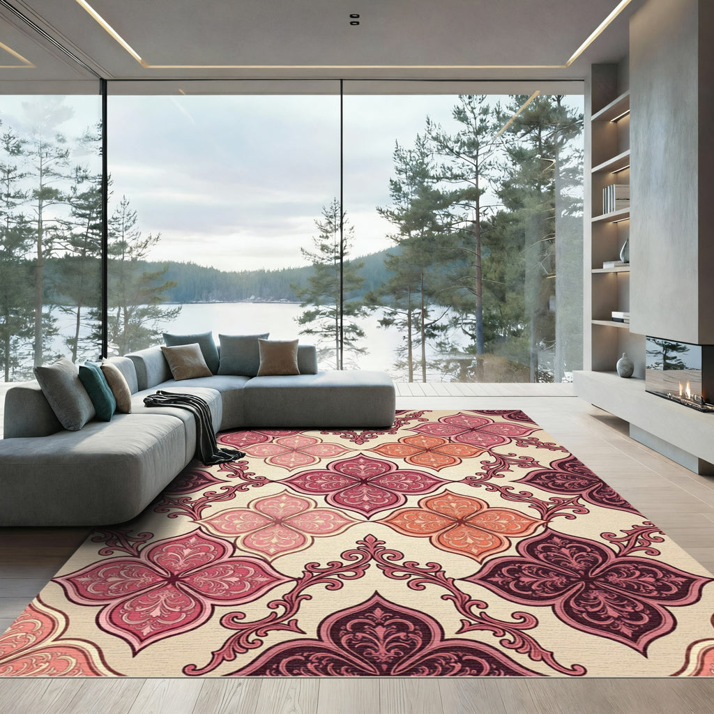 Crimson Pink Quatrefoil Arabesque Rug